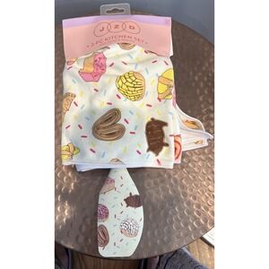 JZD 2 Piece Kitchen Set Dish Towel Wood Handle Spatula Pastry Pig Cake Croissant
